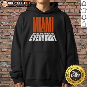 Alternative view of Hot Miami Hurricanes Football Miami Versus Everybody Mascot Silhouette T-Shirt