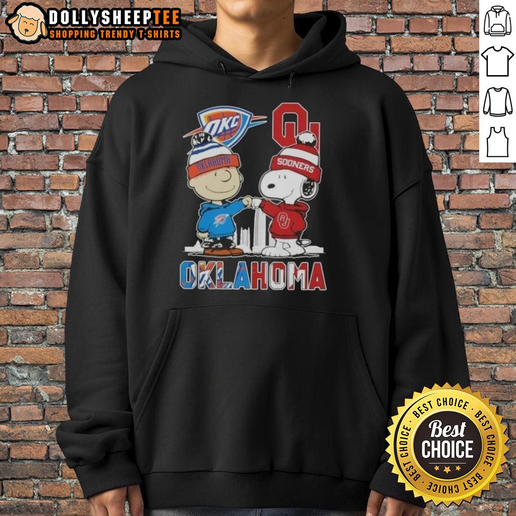 Hot Charlie Brown And Snoopy Oklahoma City Sports Thunder X Sooners Skyline T-Shirt - Image 2