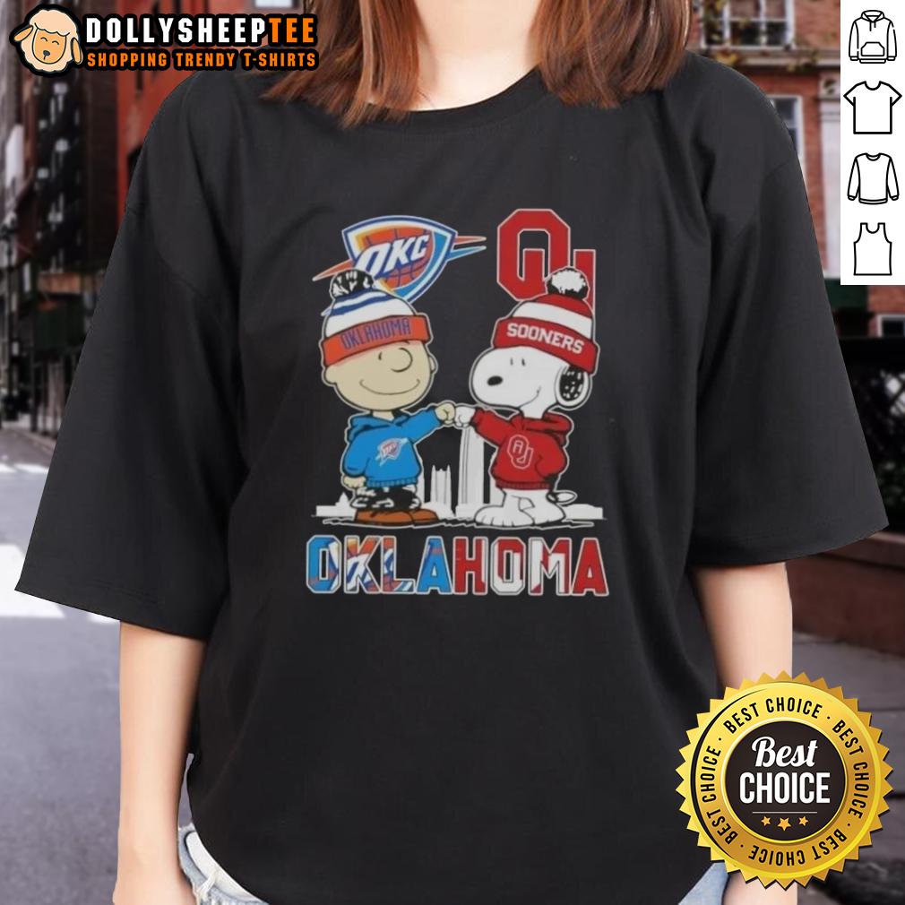 Hot Charlie Brown And Snoopy Oklahoma City Sports Thunder X Sooners Skyline T-Shirt - Image 3