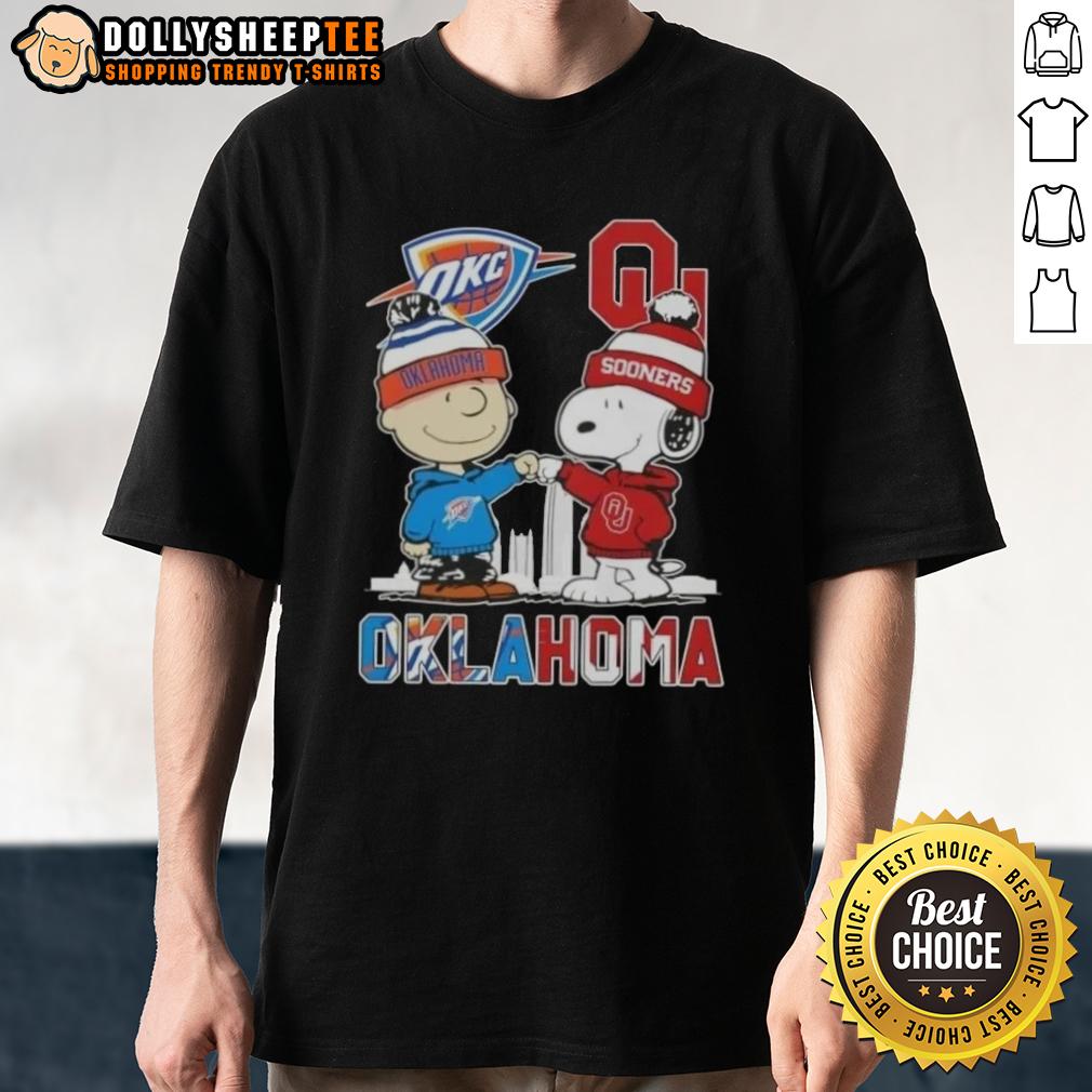 Hot Charlie Brown And Snoopy Oklahoma City Sports Thunder X Sooners Skyline T-Shirt
