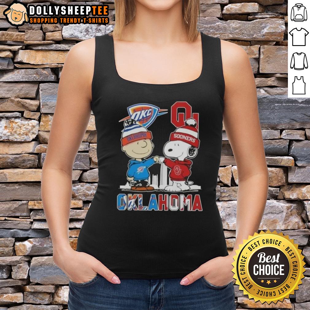 Hot Charlie Brown And Snoopy Oklahoma City Sports Thunder X Sooners Skyline T-Shirt - Image 4