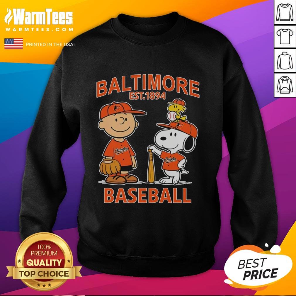 Cute Charlie Brown Snoopy And Woodstock With Baltimore Orioles Baseball Jersey Est 1894 T-Shirt - Image 5