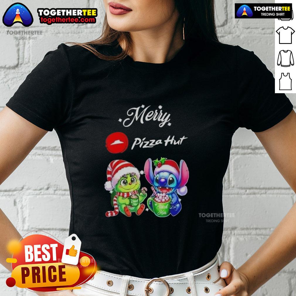 Cute Baby Grinch And Stitch X Pizza Hut Merry Christmas T-Shirt - Image 3