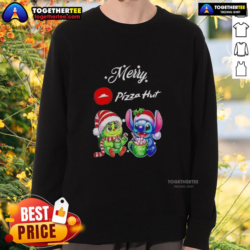 Cute Baby Grinch And Stitch X Pizza Hut Merry Christmas T-Shirt - Image 5