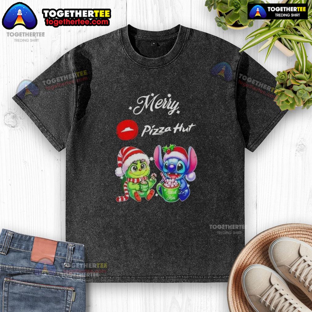 Cute Baby Grinch And Stitch X Pizza Hut Merry Christmas T-Shirt - Image 6
