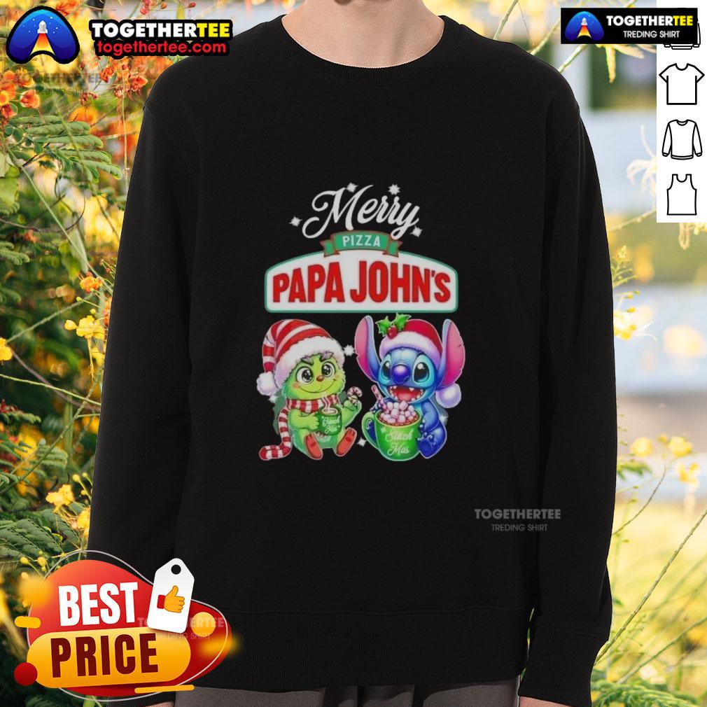 Cute Baby Grinch And Stitch X Pizza Papa John's Merry Christmas T-Shirt - Image 5