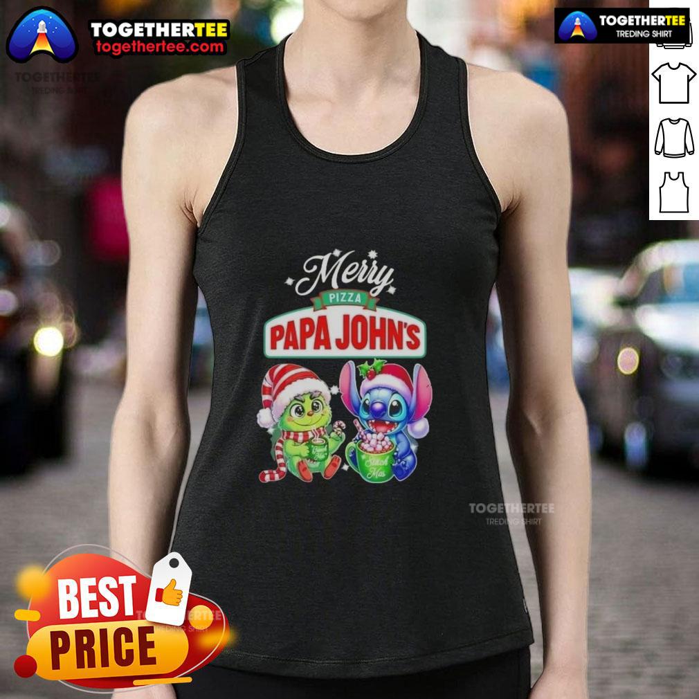 Cute Baby Grinch And Stitch X Pizza Papa John's Merry Christmas T-Shirt - Image 4