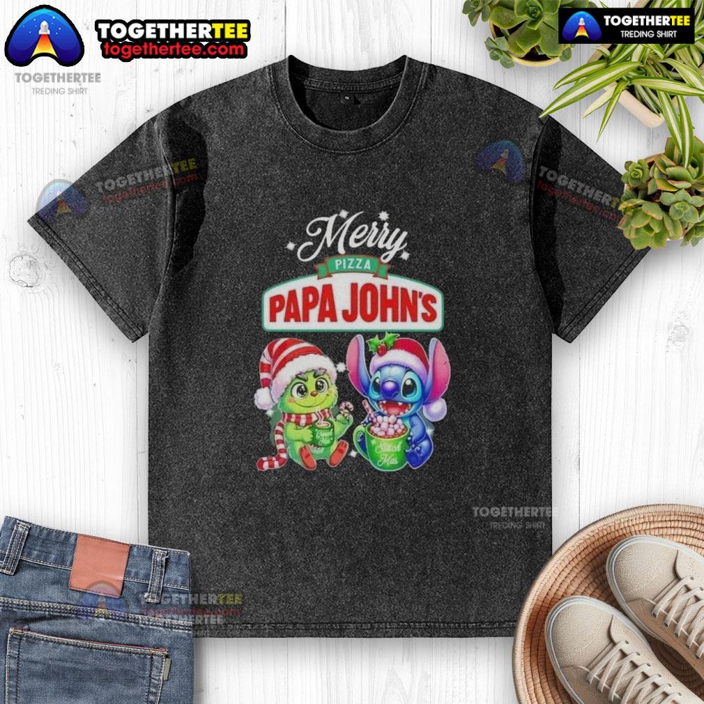 Cute Baby Grinch And Stitch X Pizza Papa John's Merry Christmas T-Shirt - Image 6