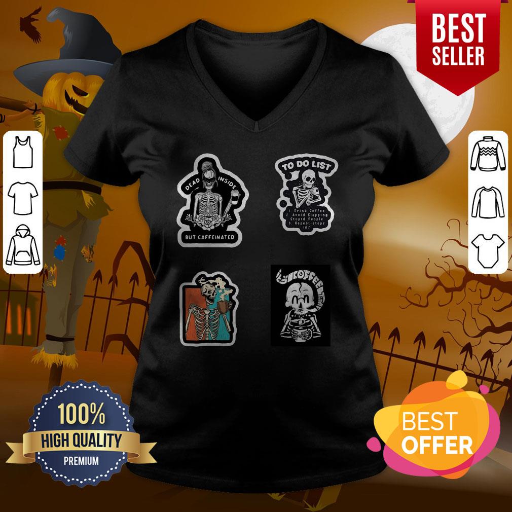 Funny Skeleton Drinking Coffee Dia De Los Muertos Day Dead Halloween Shirt - Image 2