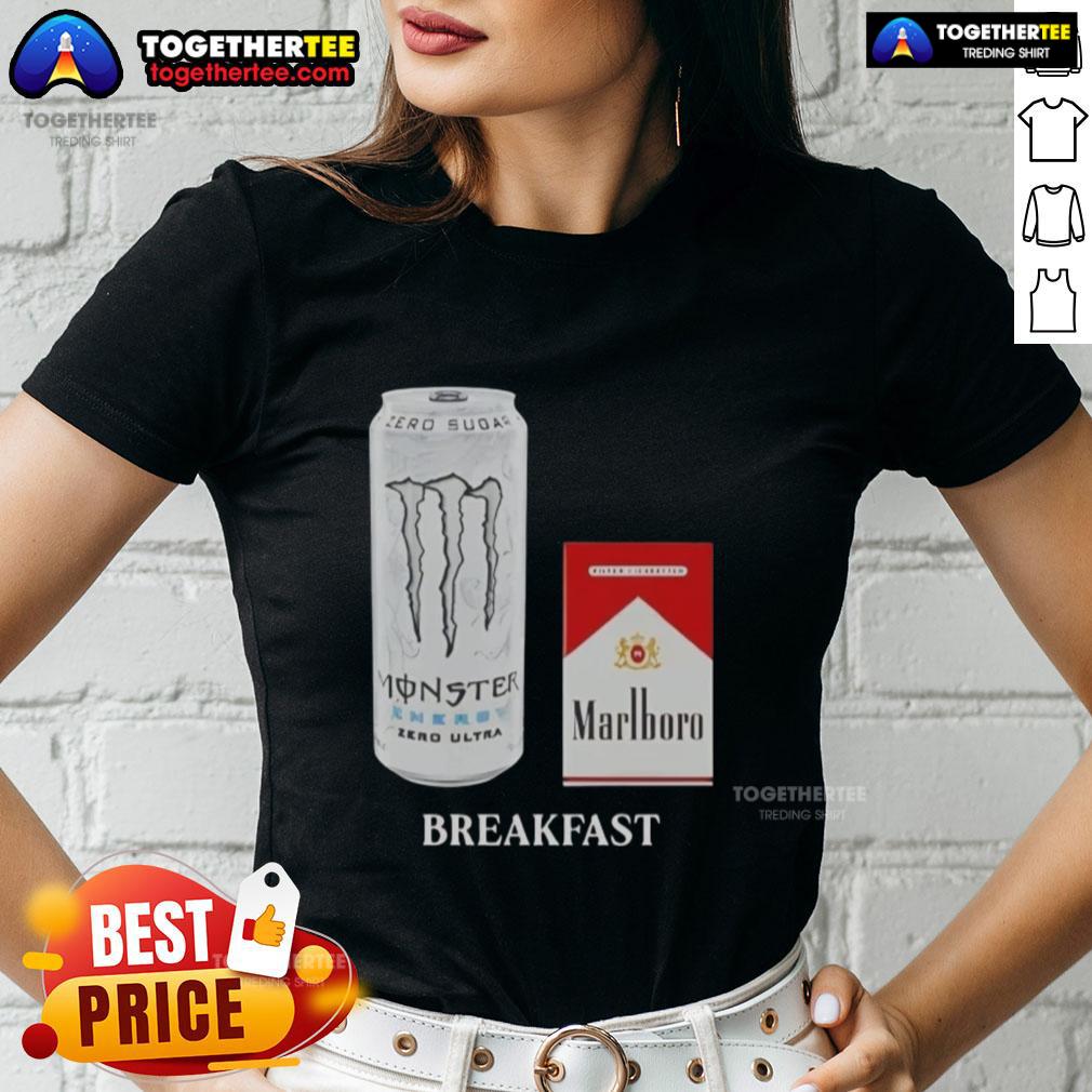 Funny White Monster Marlboro Red Cigarette Breakfast T-Shirt - Image 3