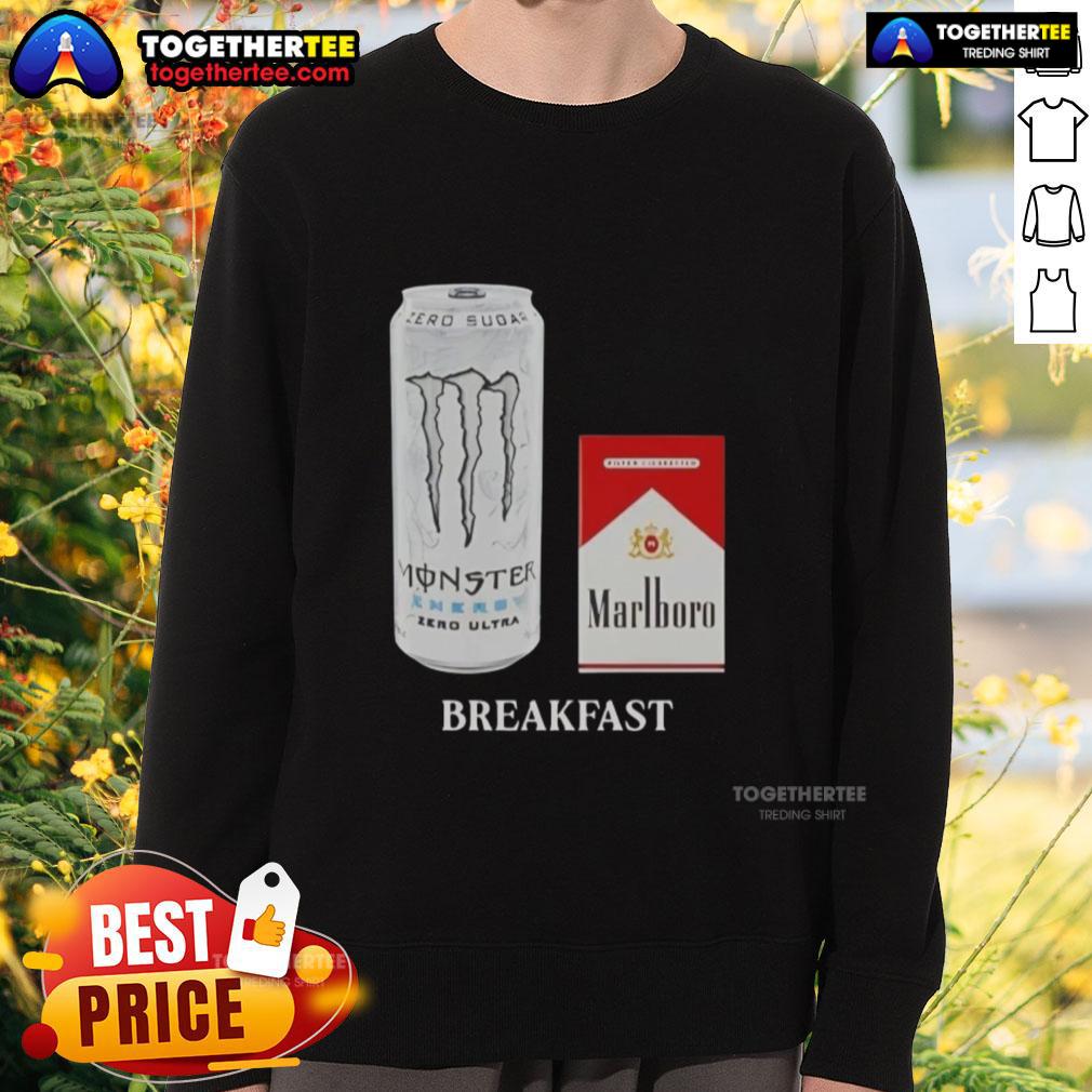 Funny White Monster Marlboro Red Cigarette Breakfast T-Shirt - Image 5
