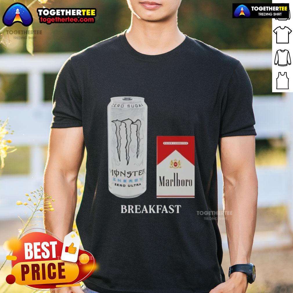 Funny White Monster Marlboro Red Cigarette Breakfast T-Shirt