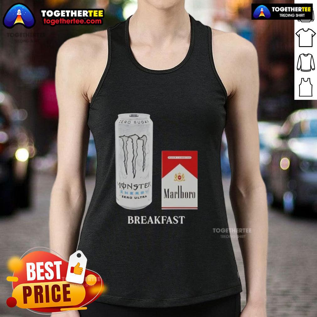 Funny White Monster Marlboro Red Cigarette Breakfast T-Shirt - Image 4