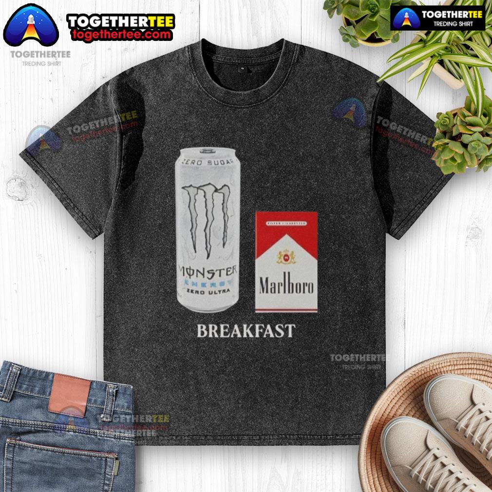 Funny White Monster Marlboro Red Cigarette Breakfast T-Shirt - Image 6
