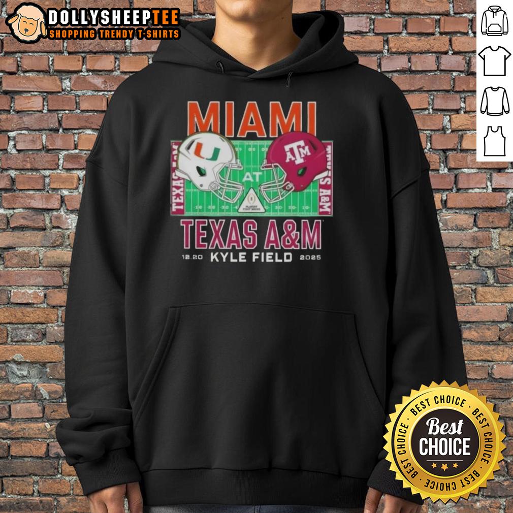 Original Miami Hurricanes Vs Texas A&M Aggies 2025 College Football Helmets Playoff T-Shirt - Image 2
