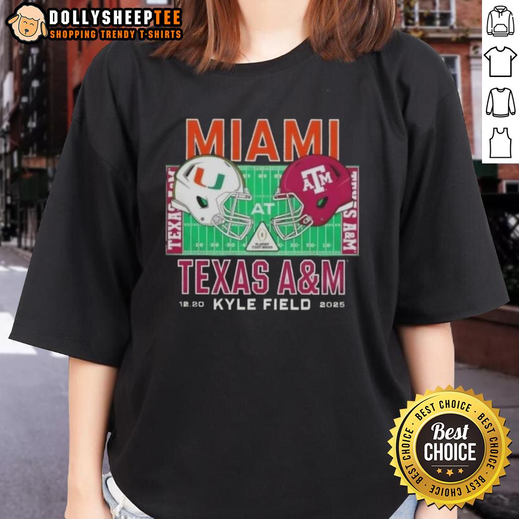 Original Miami Hurricanes Vs Texas A&M Aggies 2025 College Football Helmets Playoff T-Shirt - Image 3