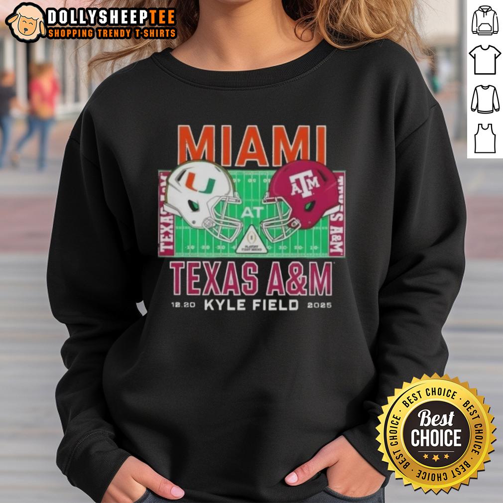 Original Miami Hurricanes Vs Texas A&M Aggies 2025 College Football Helmets Playoff T-Shirt - Image 5