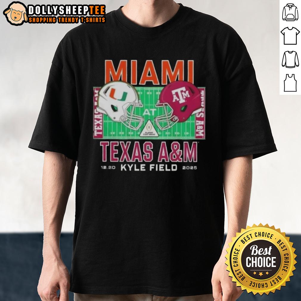 Original Miami Hurricanes Vs Texas A&M Aggies 2025 College Football Helmets Playoff T-Shirt