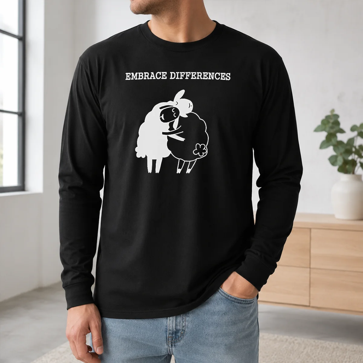 Original Embrace Differences Sheep Hug Hugging Inclusivity Shirt - Image 5