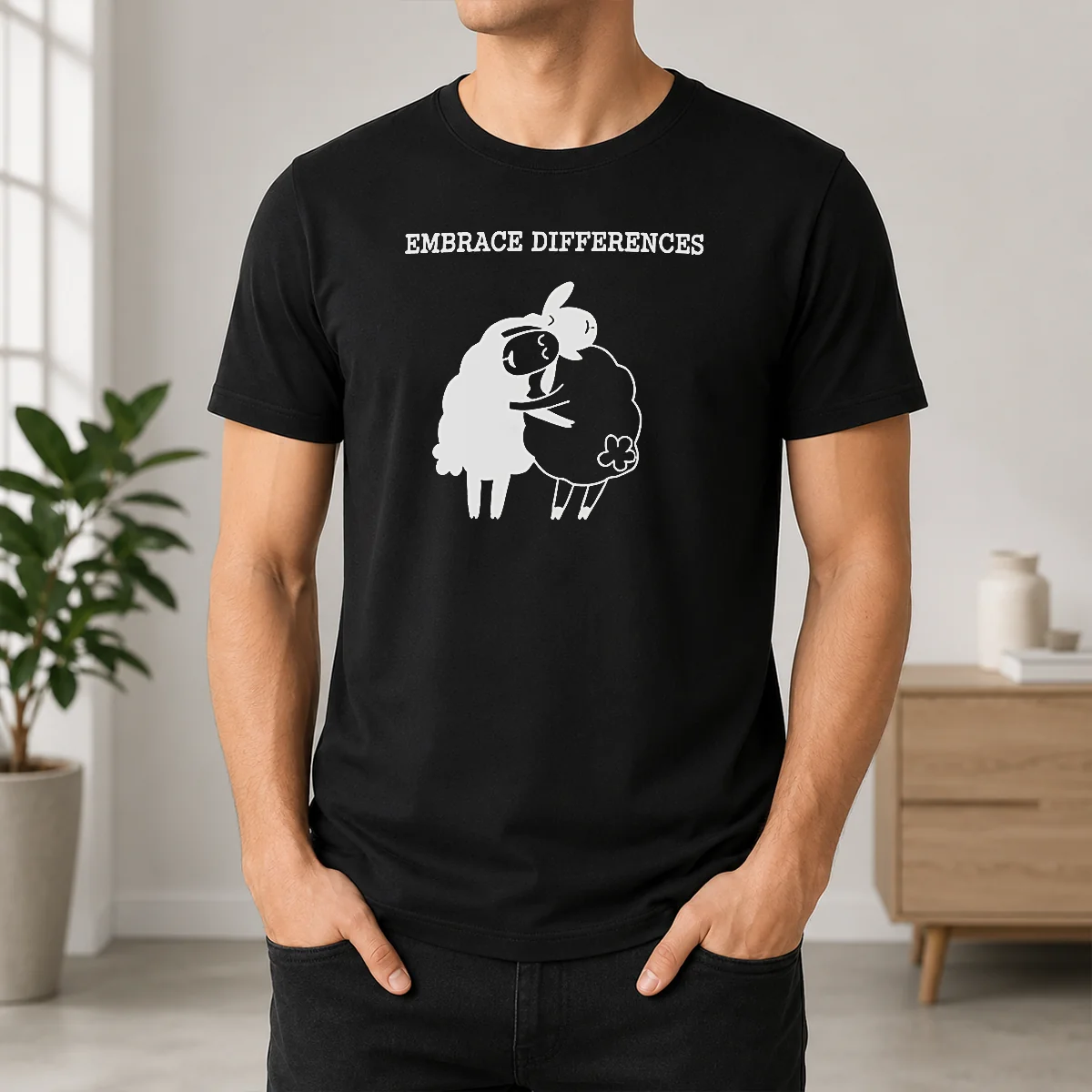 Original Embrace Differences Sheep Hug Hugging Inclusivity Shirt