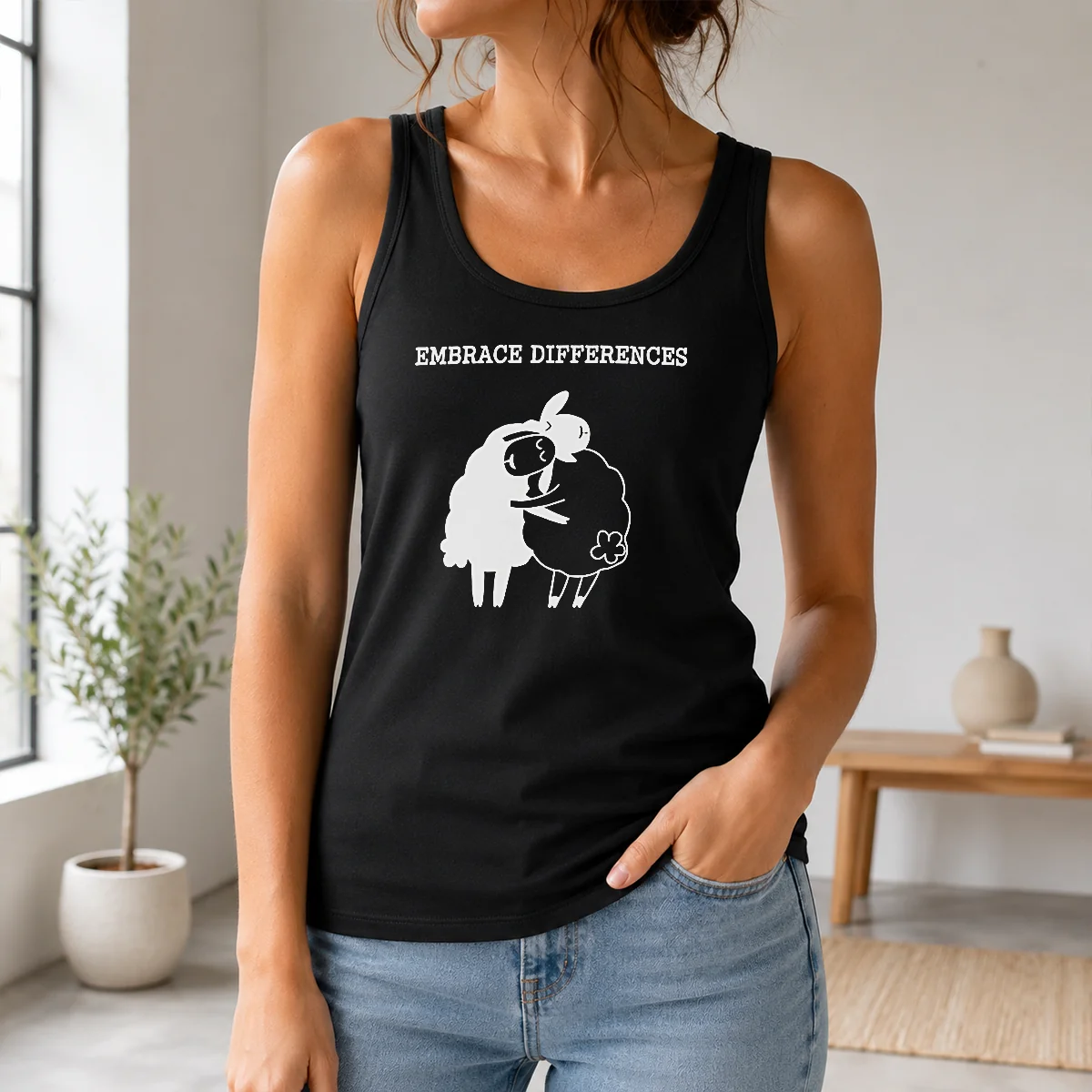 Original Embrace Differences Sheep Hug Hugging Inclusivity Shirt - Image 3