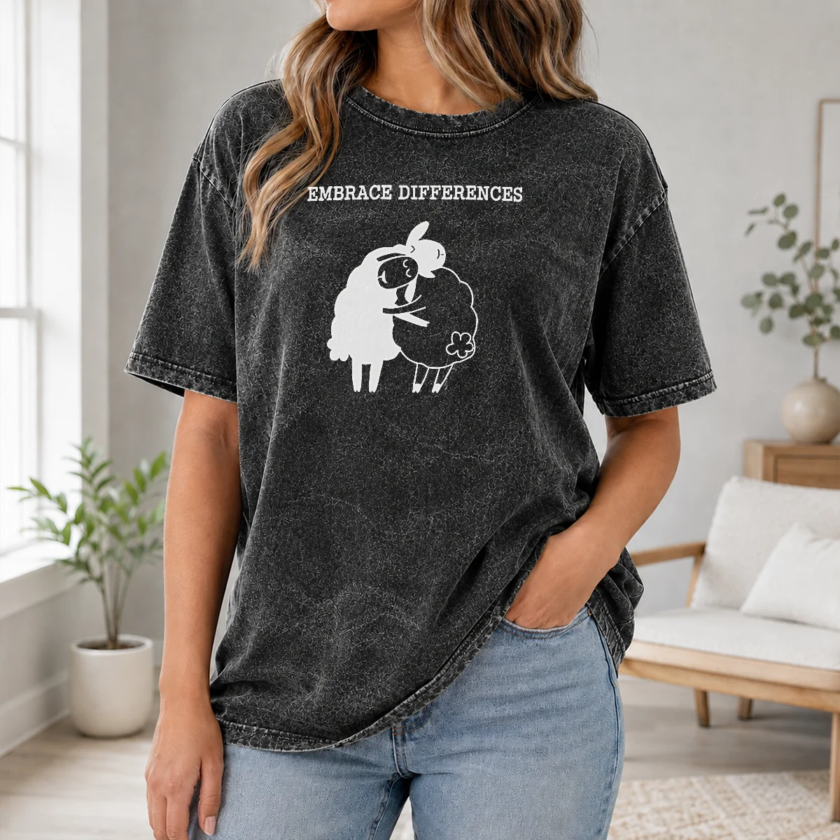Original Embrace Differences Sheep Hug Hugging Inclusivity Shirt - Image 8