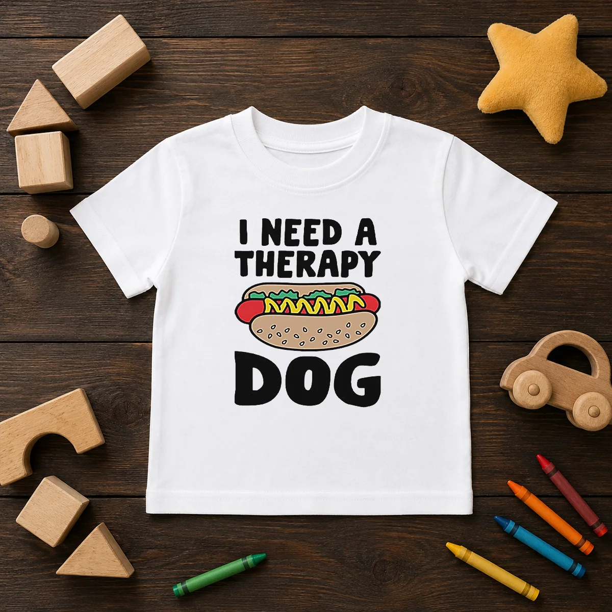 Pretty I Need A Therapy Dog Hot Dog Pun Food Shirt - Image 9