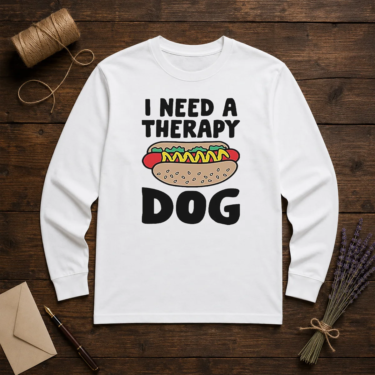 Pretty I Need A Therapy Dog Hot Dog Pun Food Shirt - Image 5