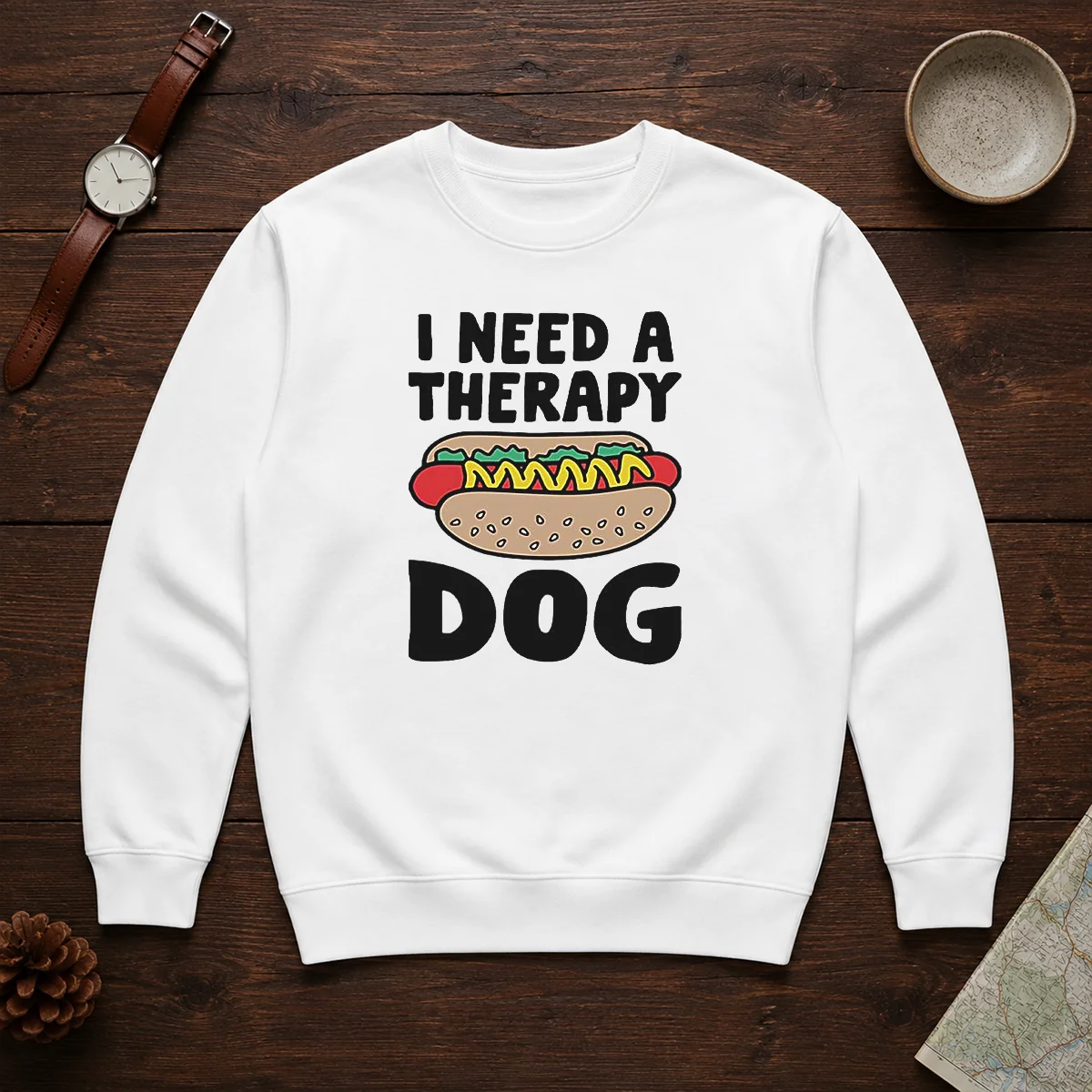 Pretty I Need A Therapy Dog Hot Dog Pun Food Shirt - Image 7