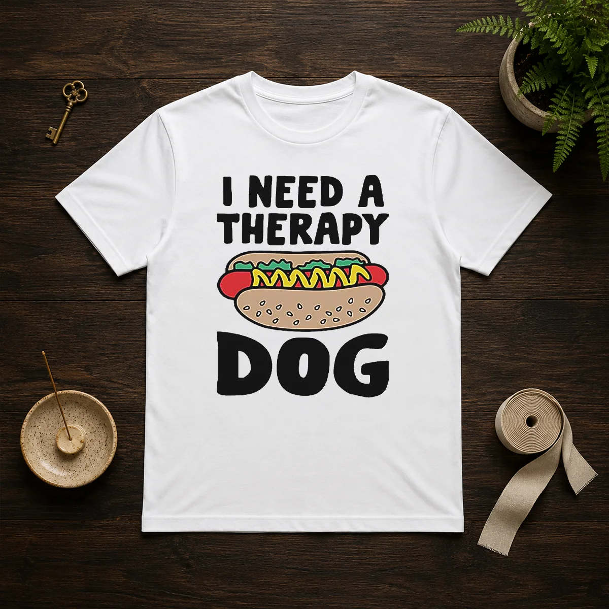 Pretty I Need A Therapy Dog Hot Dog Pun Food Shirt