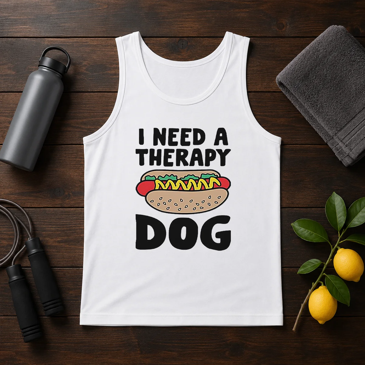 Pretty I Need A Therapy Dog Hot Dog Pun Food Shirt - Image 3