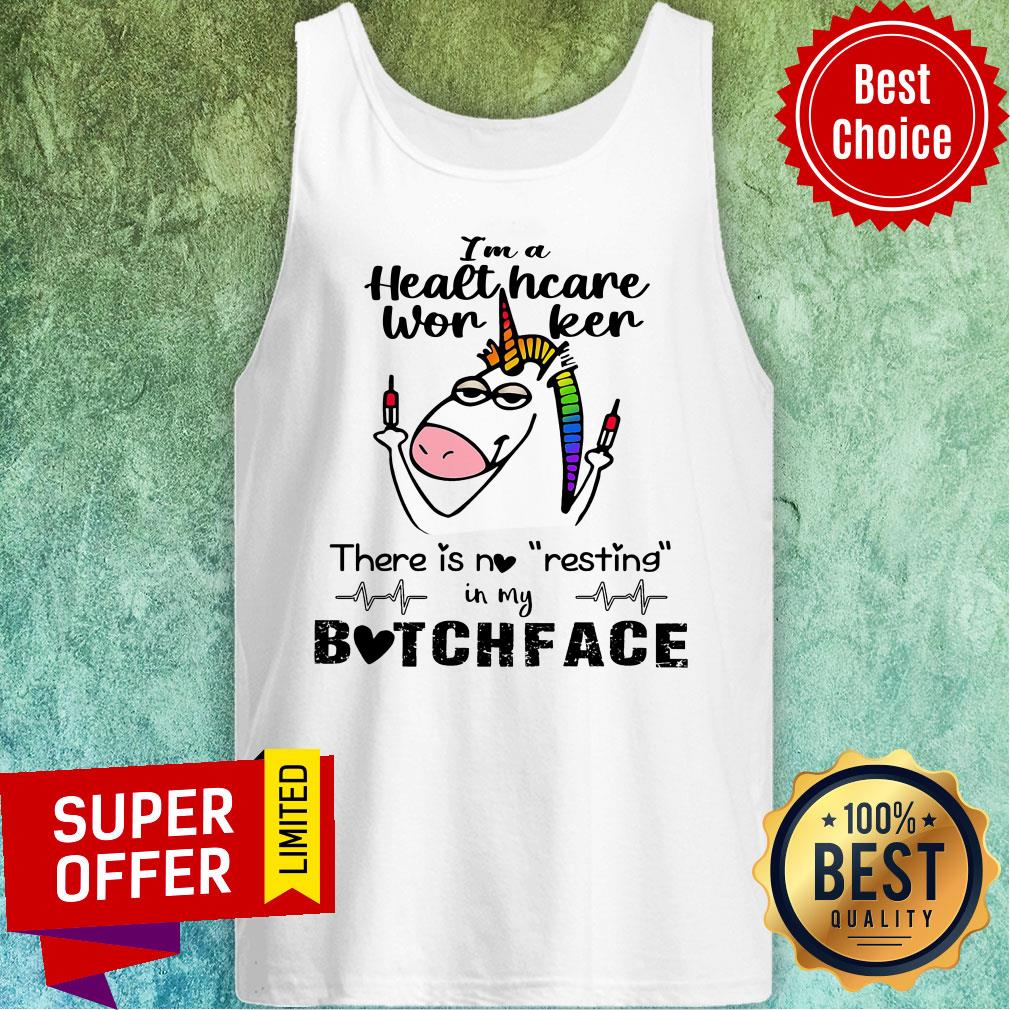 Unicorn I'm A Healthcare Worker There Is No Resting Bitchface Shirt - Image 4
