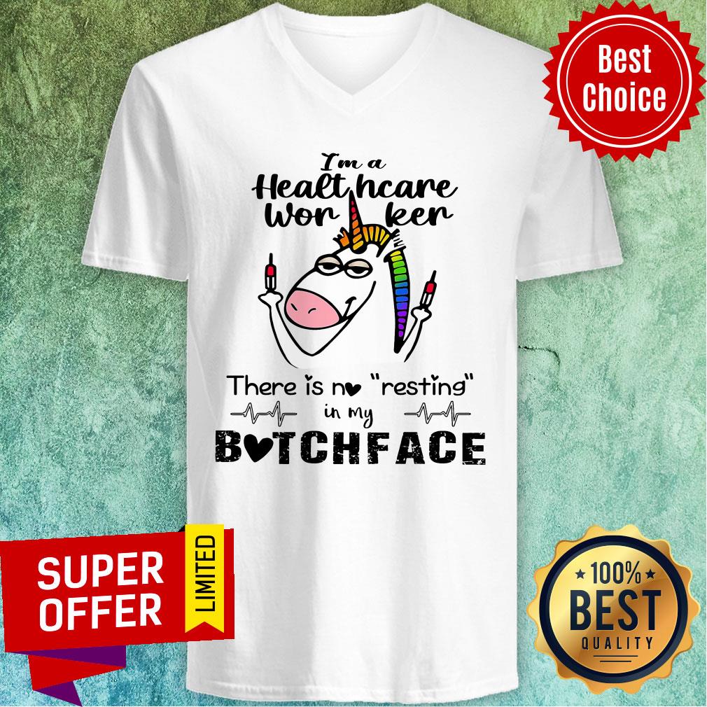 Unicorn I'm A Healthcare Worker There Is No Resting Bitchface Shirt - Image 3