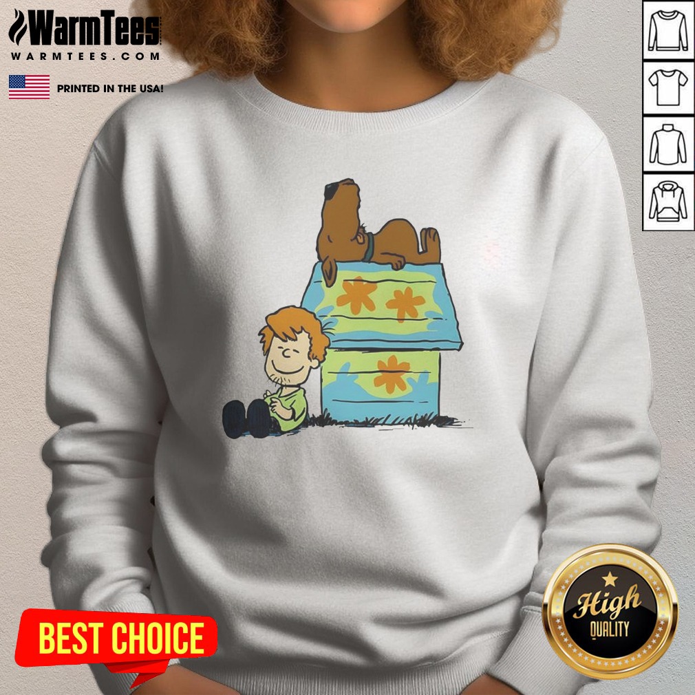 Funny Shaggy Rogers Scooby Doo Peanuts Crossover Mystery Machine Doghouse Shirt - Image 4