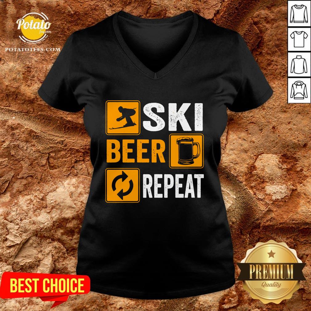 Hot Awesome Ski Beer Repeat Downhill Skiing Shirt - Image 2