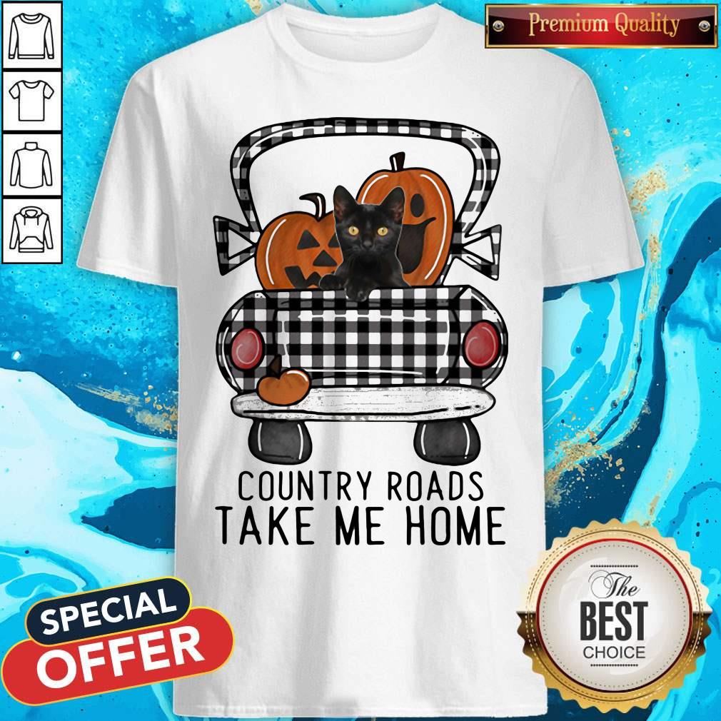 Country Roads Take Me Home Pumpkin Cat Halloween Shirt