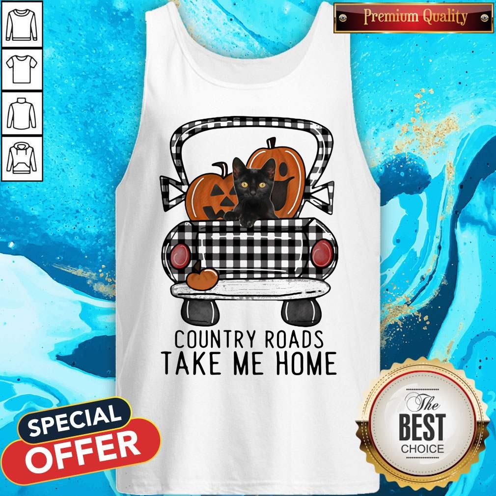 Country Roads Take Me Home Pumpkin Cat Halloween Shirt - Image 4