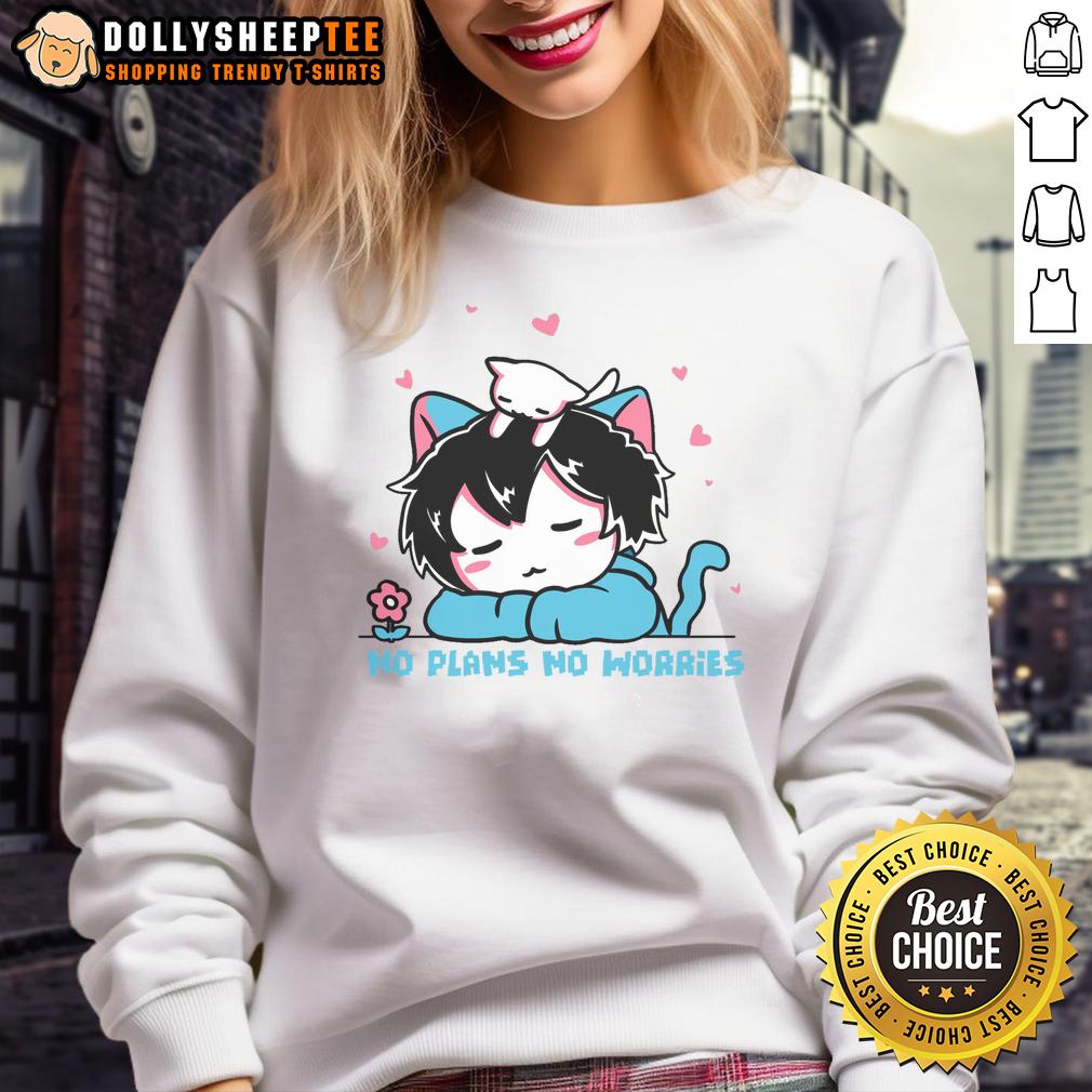 Funny Cat Boy No Plans No Worries T-Shirt - Image 5