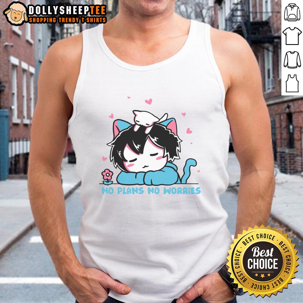 Funny Cat Boy No Plans No Worries T-Shirt - Image 4