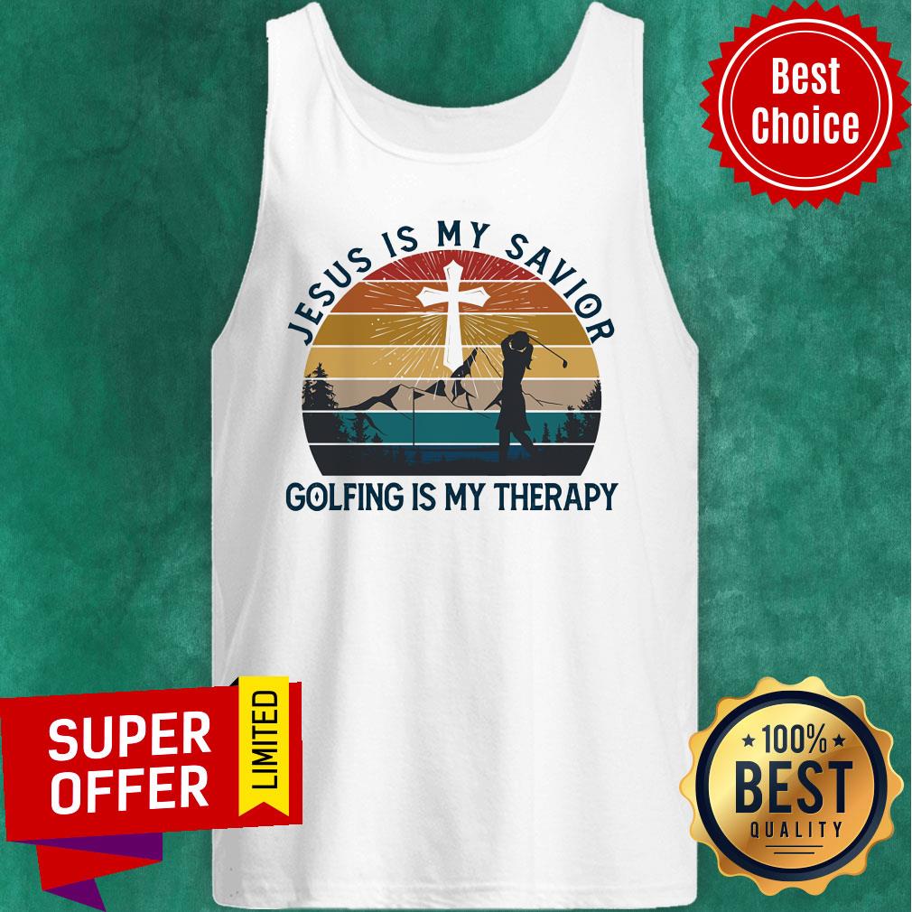 Jesus Is My Savior Golfing Is My Therapy Vintage Shirt - Image 3