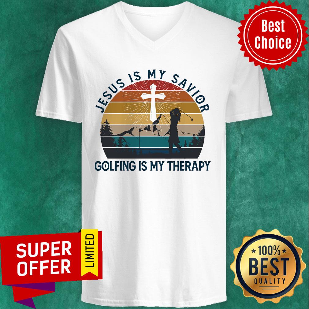 Jesus Is My Savior Golfing Is My Therapy Vintage Shirt - Image 2