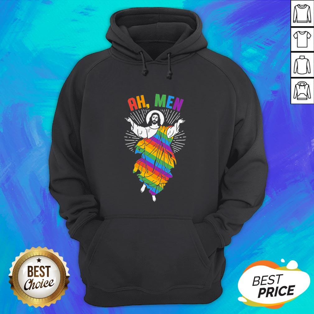 Ah Men LGBT Gay Pride Jesus Rainbow Flag God Shirt - Image 3