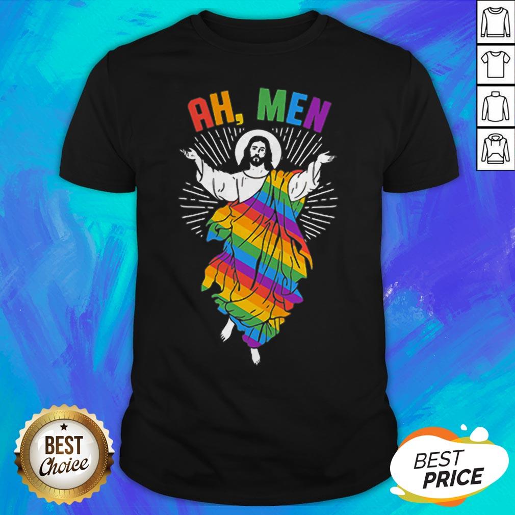 Ah Men LGBT Gay Pride Jesus Rainbow Flag God Shirt