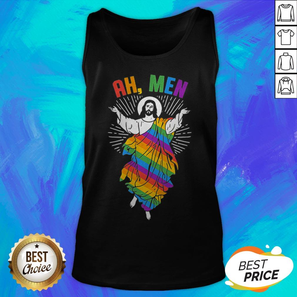 Ah Men LGBT Gay Pride Jesus Rainbow Flag God Shirt - Image 5