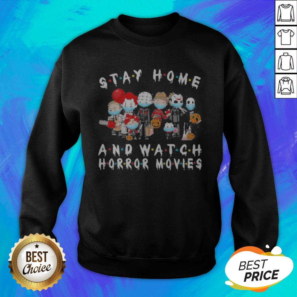 Halloween Horror Characters Mask Stay Home And Watch Horror Movies Shirt - Image 2