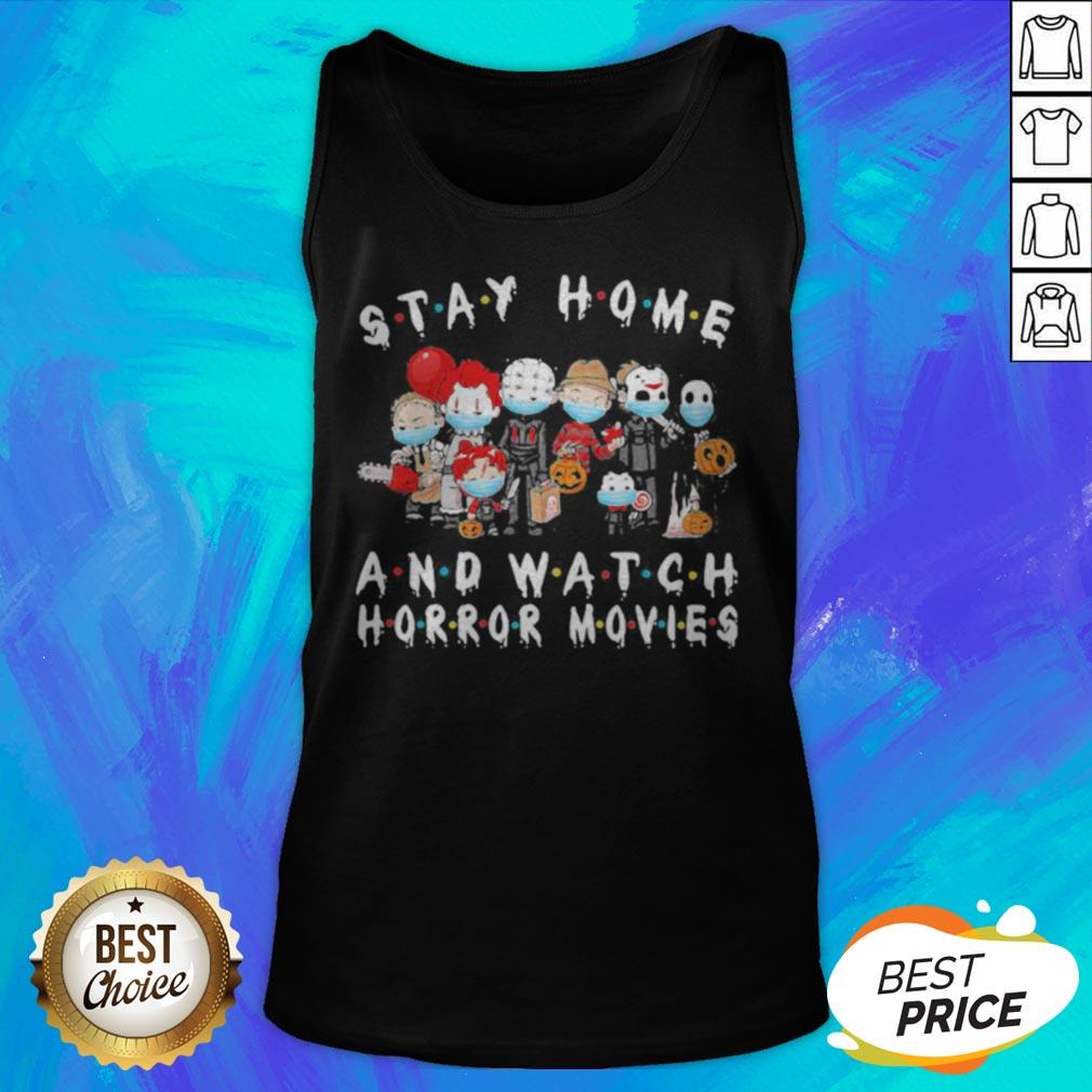 Halloween Horror Characters Mask Stay Home And Watch Horror Movies Shirt - Image 5