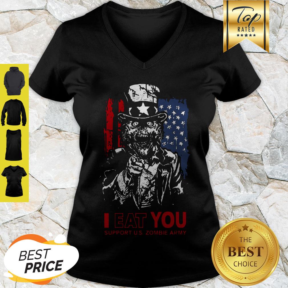Modern I Eat You Support U.S Zombie Army American Flag Shirt - Image 5