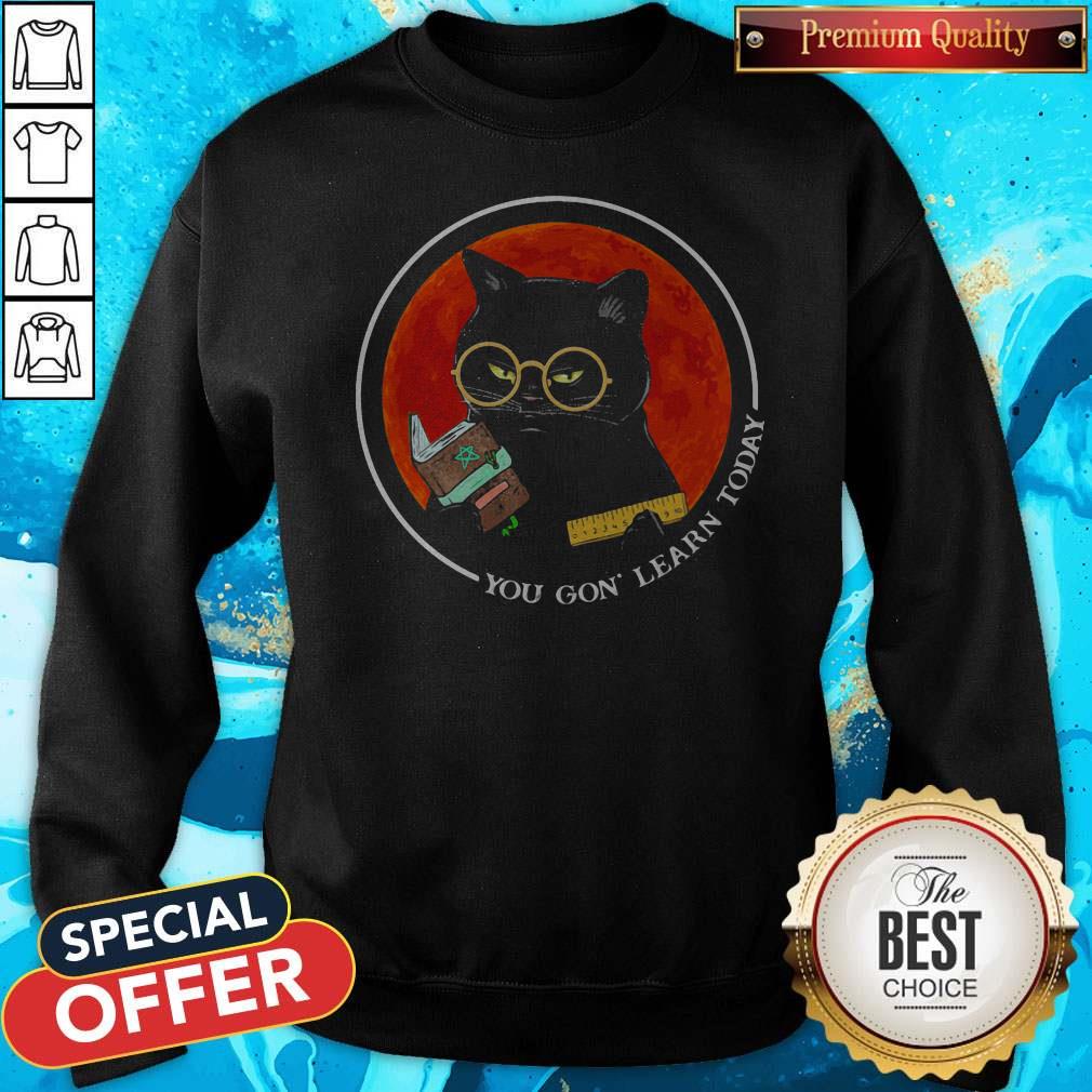 Black Cat You Gon' Learn Today Sunset Shirt - Image 4