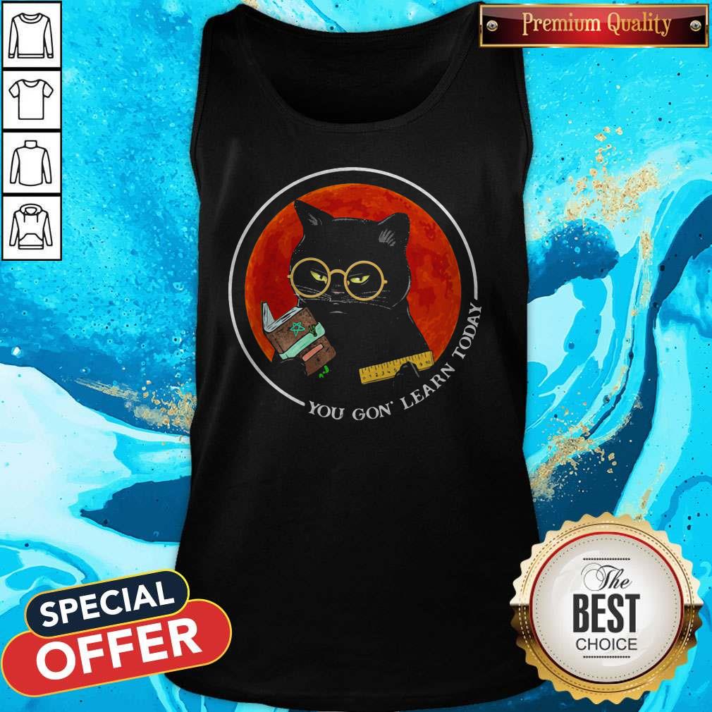Black Cat You Gon' Learn Today Sunset Shirt - Image 3