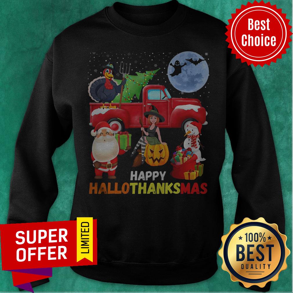 Funny Happy Hallothanksmas Halloween Thanksgiving Christmas Shirt - Image 3